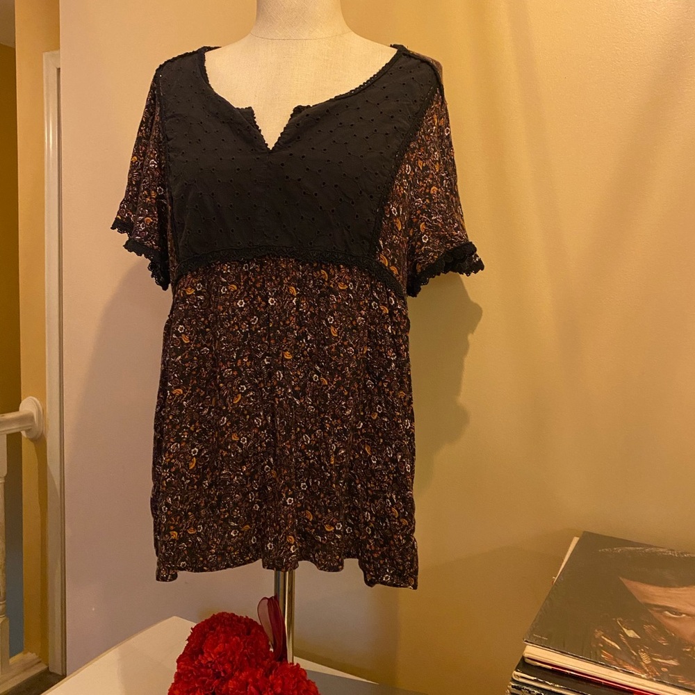 Knox Rose Black and Brown Lace Floral Blouse - Picture 7 of 9